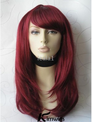 Front Lace Wig With Bangs Long Length Straight Style Red Color