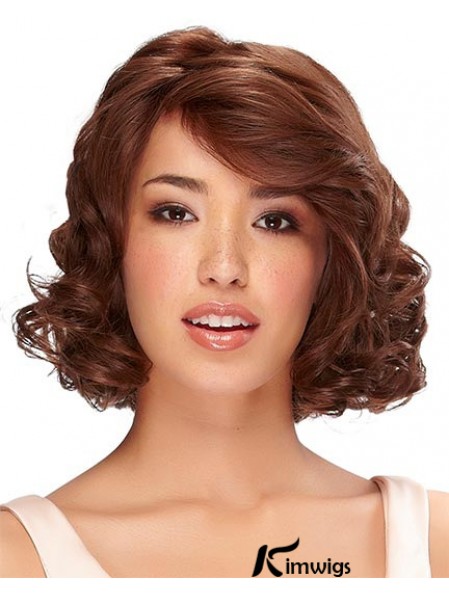 Chin Length Auburn Curly With Bangs Monofilament Wig Real
