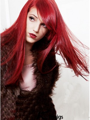 20 inch Straight Capless With Bangs Real Hair Long Red Wig