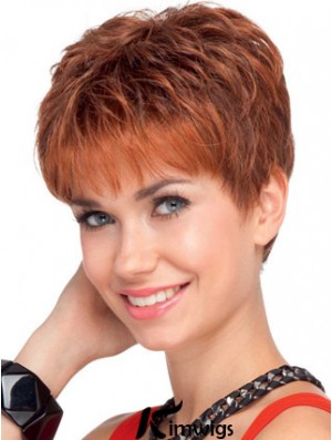 Soft 4 inch Red Cropped Boycuts Wavy Lace Wigs