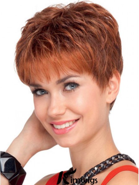 Soft 4 inch Red Cropped Boycuts Wavy Lace Wigs