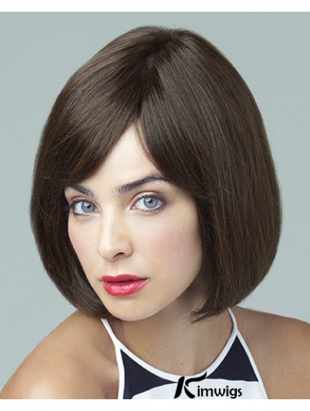 Remy Real Brown Straight Bobs 10 inch Large Cap Monofilament Wigs