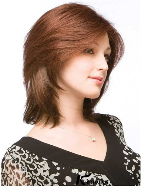 Auburn Shoulder Length Discount Straight Layered Lace Wigs