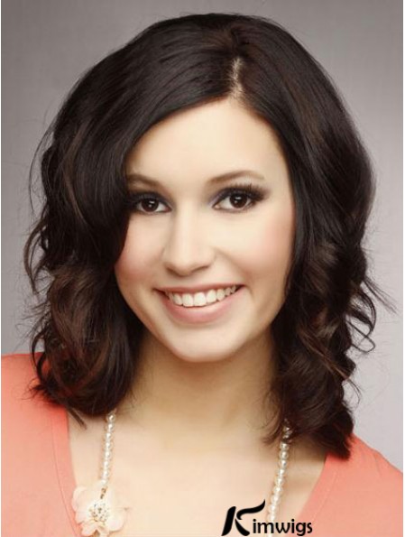 Incredible 14 inch Brown Shoulder Length Without Bangs Wavy Lace Wigs