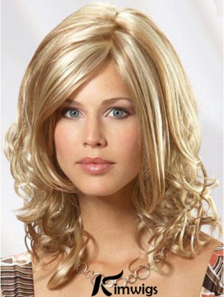14 inch Shoulder Wavy Blonde Real Hair Monofilament Wig