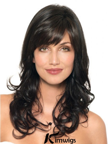 Black Wavy With Capless Layered Cut Style Synthetic Wigs With Bangs