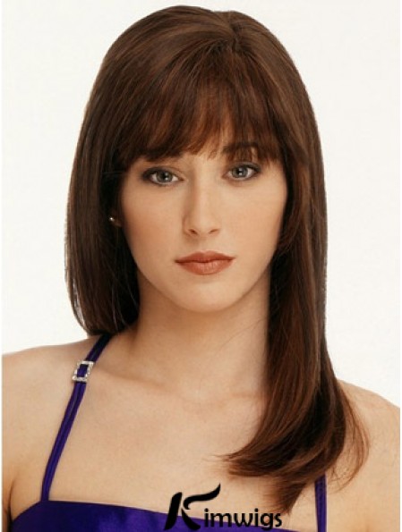 Straight With Bangs 100% Hand-tied Fabulous 16 inch Auburn Long Wigs