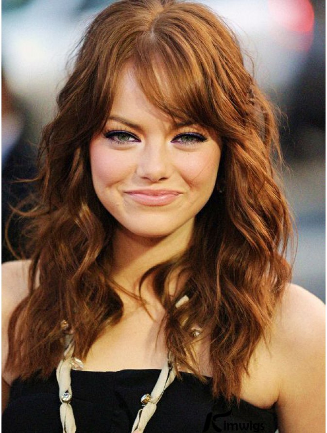 With Bangs Long Copper Wavy 18 inch Beautiful Human Hair Emma Stone Wigs