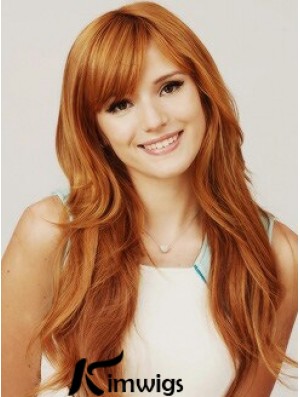 With Bangs Long Copper Wavy 22 inch Hairstyles Human Hair Bella Thorne Wigs