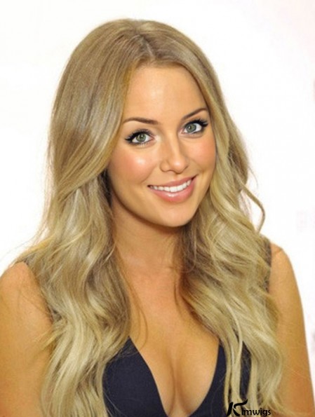 100% Hand Tied Remy Long Wavy Blonde Cheap Monofibre Wigs