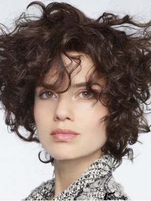 Curly Real Hair Lace Front Wigs With Bangs Monofilament Curly Style