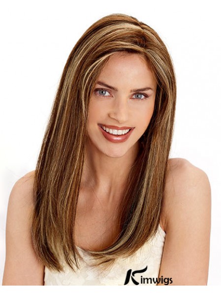 Layered Convenient Straight Brown Long Real Hair Wigs