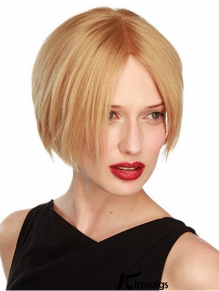 Straight Short Blonde 6 inch Lace Front Soft Bob Wigs