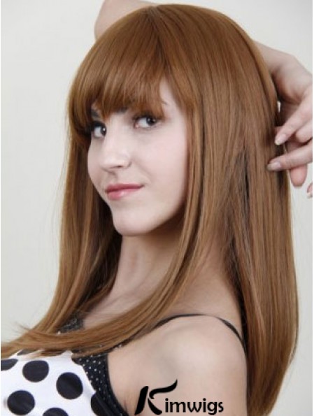 With Bangs Stylish Straight Auburn Long Real Hair Wigs