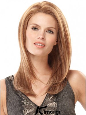 Hand Tied Real Hair Wigs Monofilament Straight Style Blonde Color
