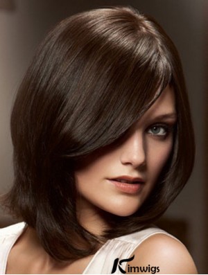 12 inch Brown Chin Length Layered Straight Flexibility Lace Wigs