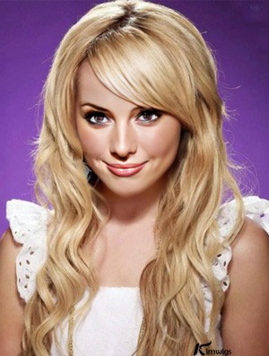 With Bangs Top Wavy Blonde Long Real Hair Lace Front Wigs