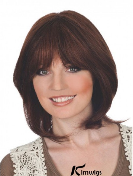 Suitable 12 inch Auburn Chin Length With Bangs Straight Lace Wigs
