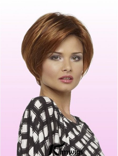 Short Layered Bob With Lace Front Straight Style Auburn Color