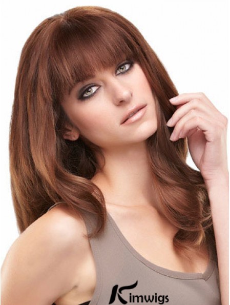 Auburn Long Beautiful Straight With Bangs Lace Wigs