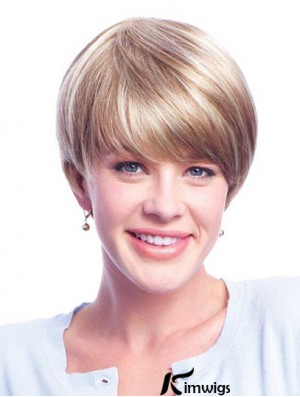 Wigs Real Hair Blondes With Monofilament Layered Cut Short Length