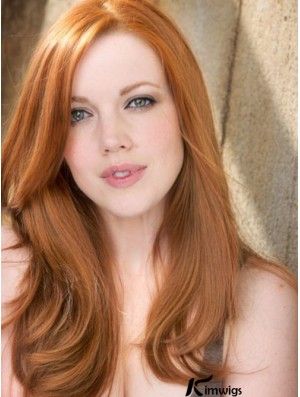 Without Bangs Long Copper Straight 20 inch Fashionable Human Hair Lily Collins Wigs