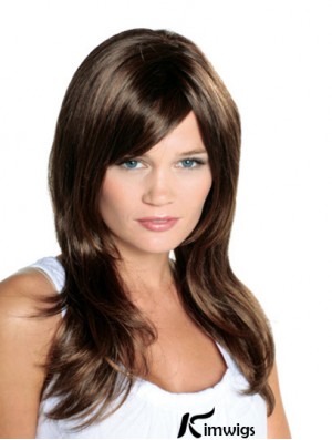 With Bangs Long Brown Wavy 16 inch Soft Real Hair Wigs