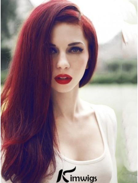 Straight Without Bangs Lace Front Trendy 20 inch Red Long Wigs