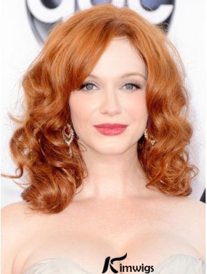 Full Lace Real Hair Christina Hendricks Wigs Shoulder Length Cropped Color Wavy Style