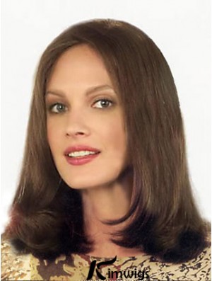 Brown Shoulder Length Ideal Straight Without Bangs Lace Wigs
