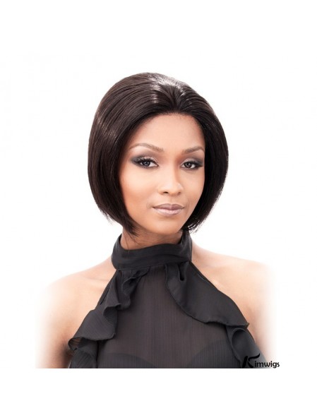 Lace Front Chin Length Straight Black Soft Bob Wigs