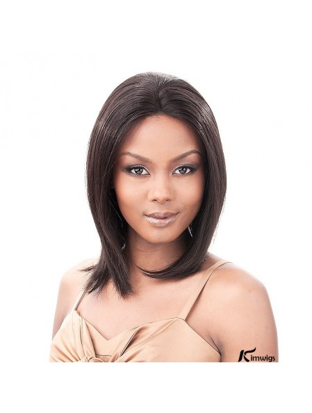 Black Shoulder Length Cheapest Straight Without Bangs Lace Wigs