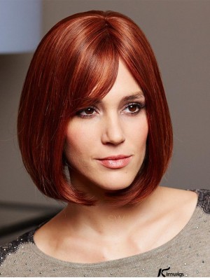 Real Hair Bob Cut Wigs 100% Hand Tied Auburn Color