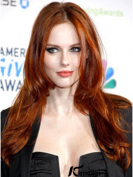 Without Bangs Long Copper Straight 22 inch Discount Human Hair Alyssa Campanella Wigs