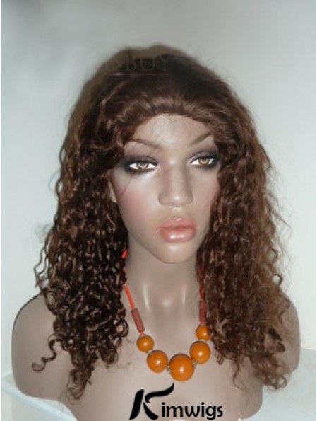 Brown Long Soft Curly Without Bangs Lace Wigs