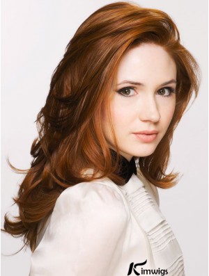 Without Bangs Long Copper Wavy 18 inch Discount Human Hair Karen Gillan Wigs