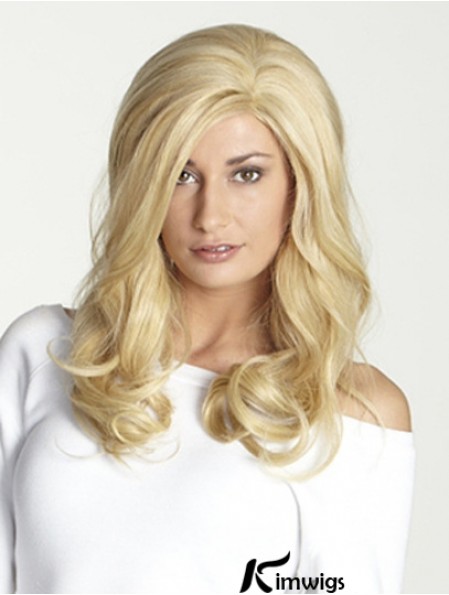 Without Bangs Long Blonde Wavy 18 inch Perfect Real Hair Wigs