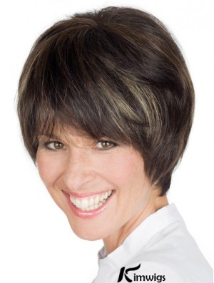 Style 8 inch Brown Short Boycuts Straight Lace Wigs