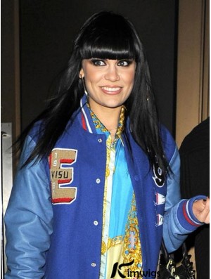 18 inch Fabulous Black Long Straight With Bangs Jessie J Wigs