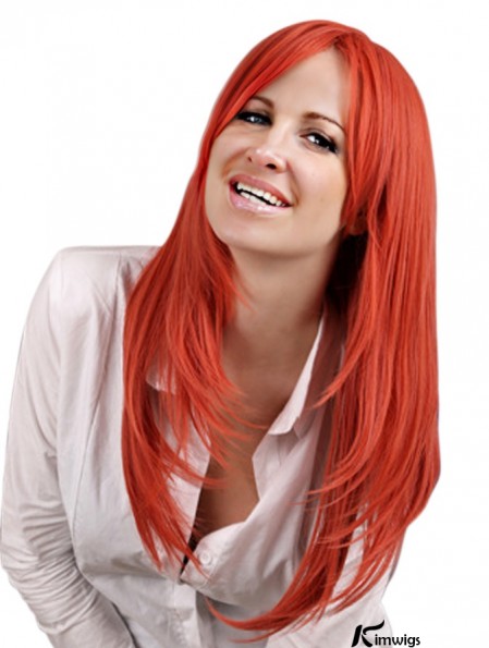 Lace Front Wigs Red Color Long Length Straight Style With Remy