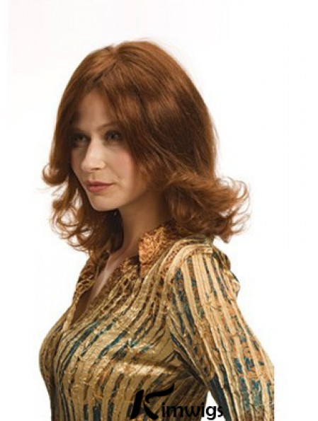 Layered Auburn Shoulder Remy Real Wavy Monofilament Wigs For Women