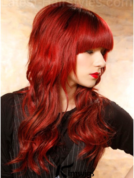 Real Hair Red Wigs Wavy Style Long Length With Bangs