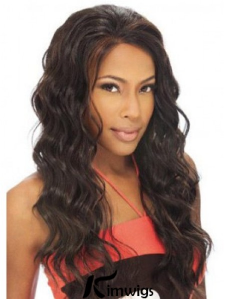 Radiant African American Remy Real Hair Lace Front Wavy Long Wigs