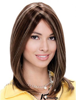 Monofilament Straight Without Bangs Shoulder Length 13 inch Fashionable Real Hair Wigs