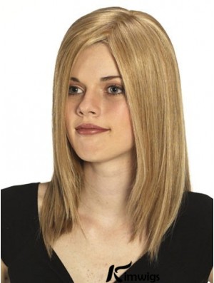 Without Bangs No-Fuss Straight Blonde Long Real Hair Wigs