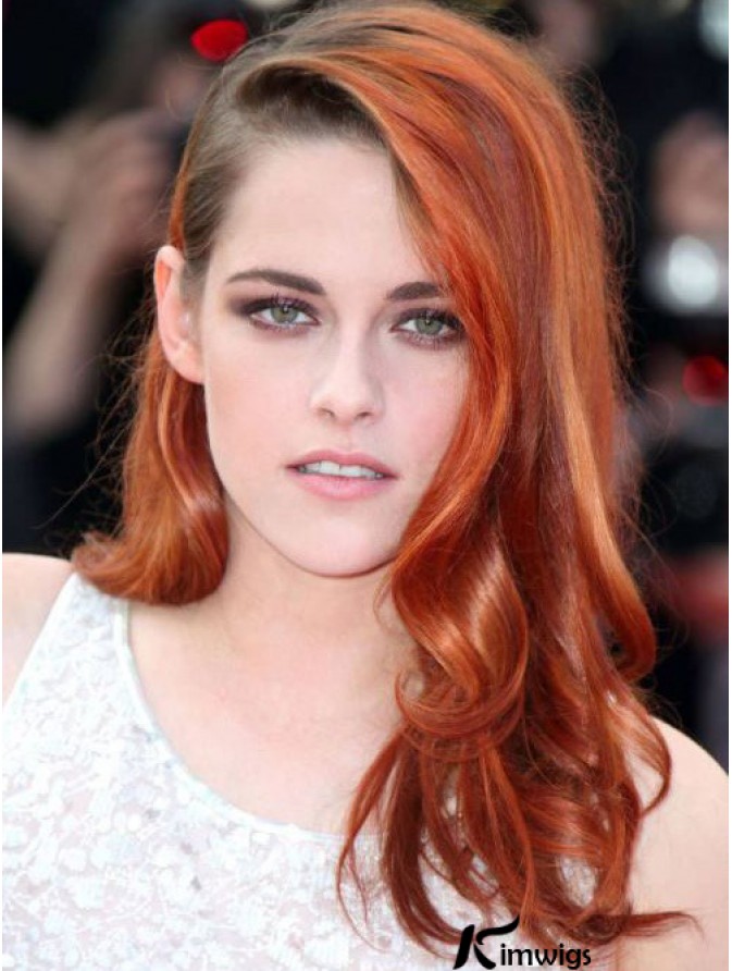 Without Bangs Long Copper Wavy 18 Inch Stylish Human Hair Kristen