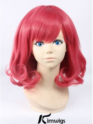 Wavy With Bangs Shoulder Length Red Cheapest Lace Front Wigs