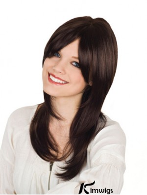 With Bangs Long Brown Wavy 16 inch Durable Real Hair Wigs