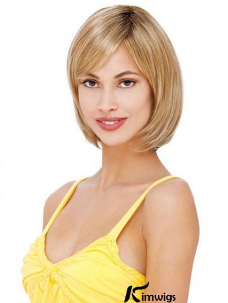 Glamorous Blonde Lace Front Mono Real Hair Wigs With Chin Length