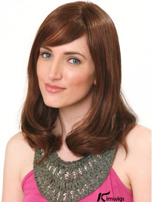 Real Hair Hand Band Wig Shoulder Length Auburn Color With Bangs